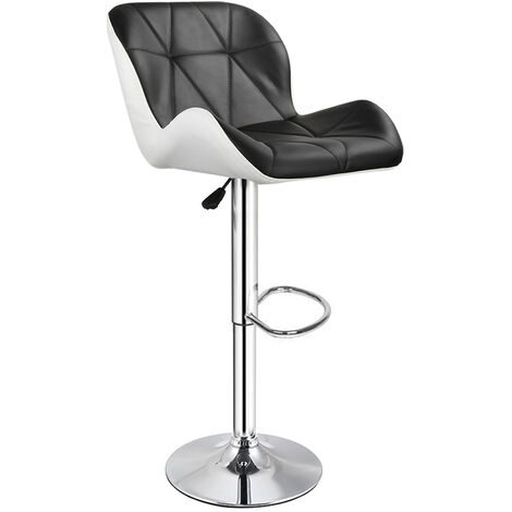 Tabouret De Bar Réglable En Hauteur - Assise Blanche Rembourrée, Base Chromée - Pour Cuisine, Bar Ou îlot