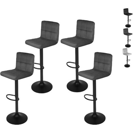Hofuton Lot de 4 Tabourets de Bar avec Surface en Velours, Hauteur Réglable, Chaise de Cuisine Pivotante sans Accoudoirs, Avec Dossier et Repose-Pieds, Gris Foncé (1/5)