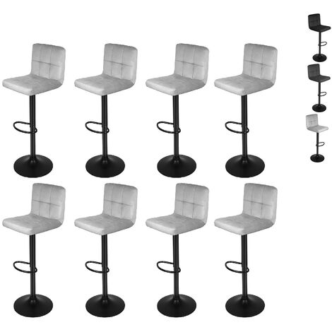 Hofuton Lot de 8 Tabourets de Bar avec Assise Rembourrée en Velours, Chaise de Cuisine Pivotante avec Dossier et Repose-pieds, Hauteur Réglable, Rotatif sur 360°, Montage Facile, Gris Clair (1/5)