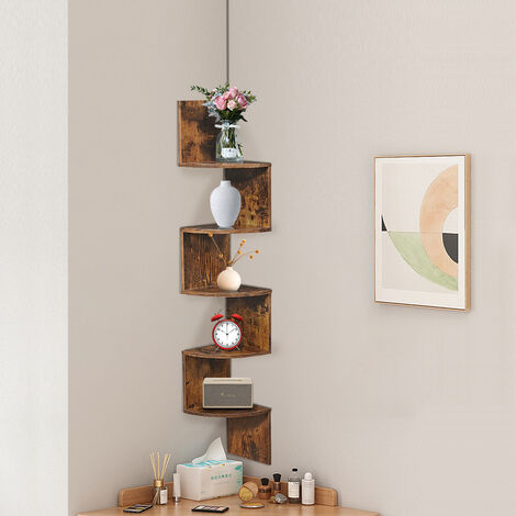 Hofuton Étagère d'angle, Bibliothèque d'angle Scandinave, Moderne et Minimaliste, avec 5 Tablettes Robustes et Résistantes, Rétro (1/5)