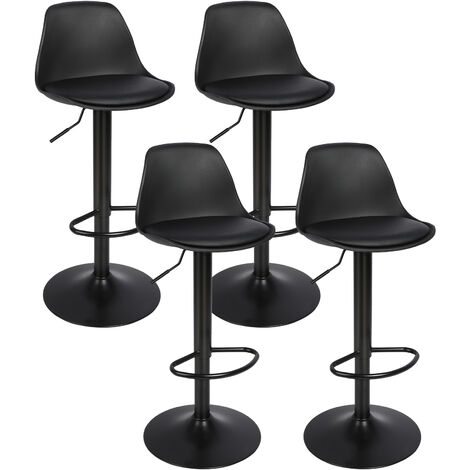 Hofuton Lot de 4 Tabourets de Bar, Réglable en Hauteur et Pivotant 360° , Pied Chrome, Noir (1/5)