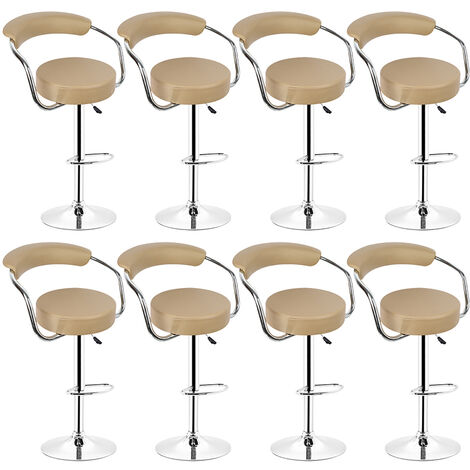 Hofuton Lot de 8 Tabourets de Bar, Réglable en Hauteur avec Dossier, Revêtement en PU, Rotatif à 360 Dégrées, pour Comptoir, Cuisine, Brun (1/5)