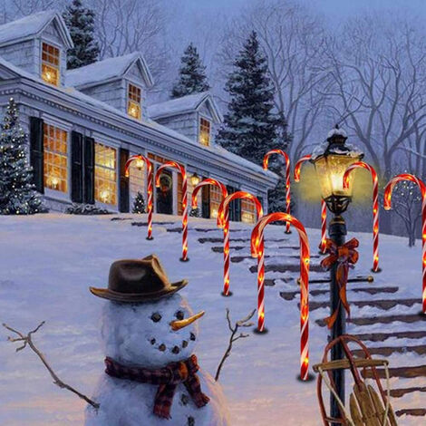 Hofuton 10 Pièces Décoration de Noël Lumière Extérieure Lumières LED de Canne à Sucre LED Lumières de Paysage Décoration de Noël, Marqueurs Dallée Illuminés De Noël, Lumières de Canne en Sucre de Noël (1/5)