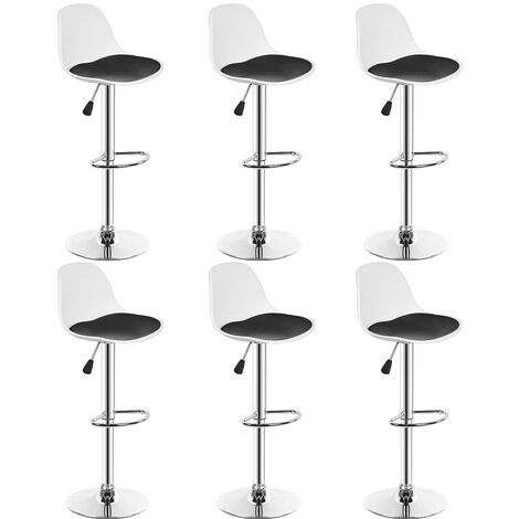 Hofuton 6 X Tabouret de Bar en Cuir Synthétique Réglable en Hauteur et Pivotant à 360 ° Noir Blanc (1/5)