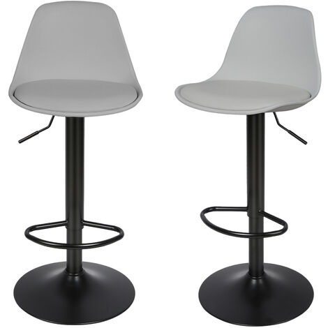2 Tabourets De Bar Pivotants Avec Dossier Et Accoudoirs – Hauteur Réglable 55-76 Cm – PU Noir, Base Argentée – Pour îlot Cuisine, Bar, Salle à Manger