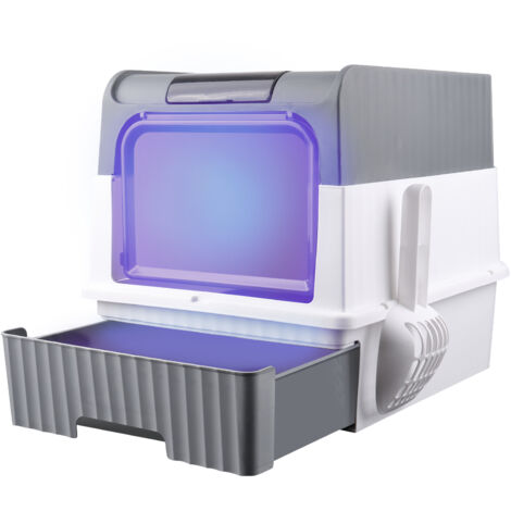 Hofuton Bac à Litière pour Chat, Maison de Toilette pour Chat Fermé, Stérilisation et Désodorisation aux Ultraviolets, Gris (1/5)