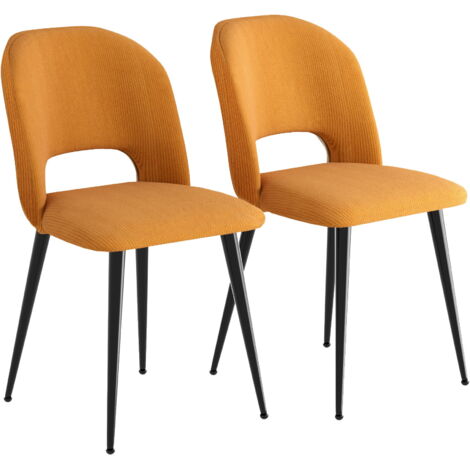 Hofuton Lot de 2 Chaises de Salle à Manger Scandinave Fauteuil Assise Rembourrée en Velours Côtelé Pieds en Métal pour Cuisine Salon Chambre Bureau, Orange (1/5)