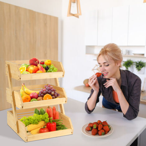 Hofuton Corbeille à fruits en bambou à 3 étages parfait pour les fruits, les légumes, les collations (1/5)