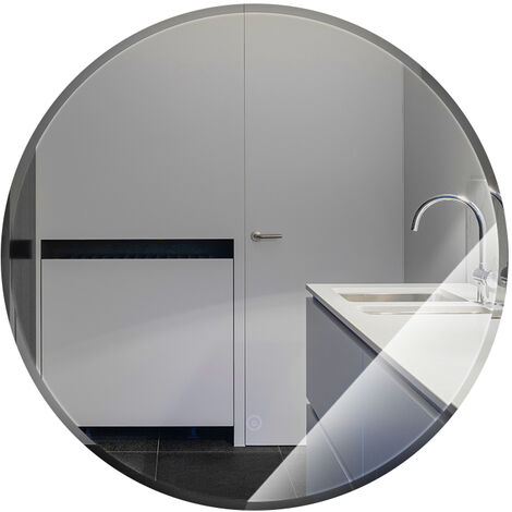 Hofuton Miroir de salle de bain rond + bord biseauté poli + anti-buée - 60CM
