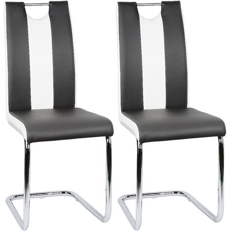 Hofuton Lot de 2 Chaises de Salle à Manger en Cuir Artificiel - Noir Blanc (1/5)