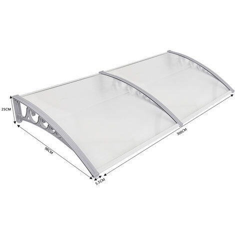 Auvent de porte en polycarbonate 100x300cm – Résistant aux UV et à la corrosion – Protection contre la pluie et la neige – Installation facile – Wyctin