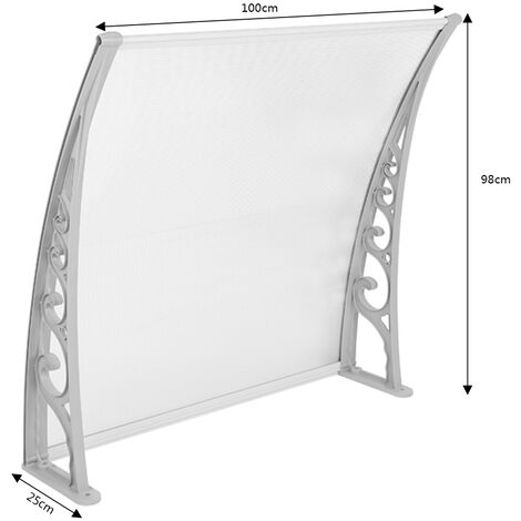 Hofuton Auvent de Porte d'entrée Toit Marquise en Polycarbonate Porte Résistante Toit Abri Protection Contre La Pluie et UV Gris Transparent - 100x100cm