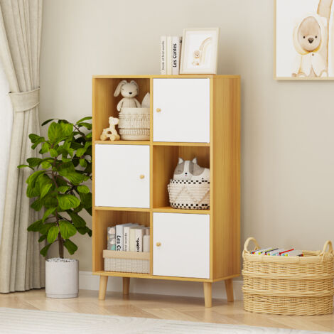 Hofuton Bibliothèque à 6 Casiers, Étagère de Rangement avec 6 Compartiments & 3 Portes, Moderne Meuble de Rangement pour Salon, Etudier, Chambre, Couleur du Bois (1/5)
