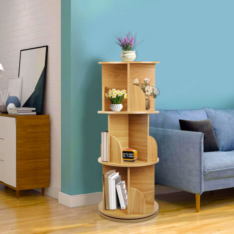 Hofuton Étagère à livres rotative à 3 niveaux - Étagère de rangement haute - Pour la maison, le salon, l'étude, le bureau - Blanc/Couleur du bois (1/5)