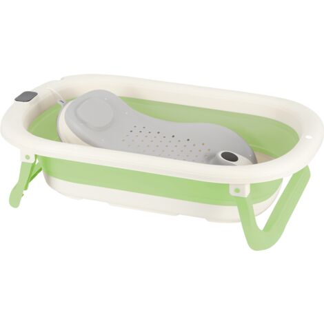 Hofuton Baignoire Pliable Bébé, Baignoire Pliable Pour Nouveau-Né Avec Coussin (0-24 Mois), Cadeau de Naissance pour Nouveau-né, Avec Thermometre Digital, Peu Encombrant, Vert