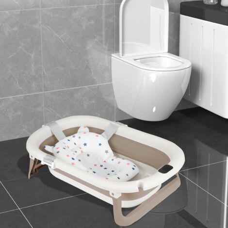 Hofuton Baignoire Bébé Pliable avec Thermometre Digital, Baignoire Bébé avec Coussin et Prise Pommeau de Douche, Convient Aux Bébés de 0 à 36 Mois, Ergonomique et Peu Encombrante (Kaki) (1/5)