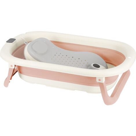 Hofuton Baignoire Pliable Bébé, Baignoire Pliable Pour Nouveau-Né Avec Coussin (0-24 Mois), Cadeau de Naissance pour Nouveau-né, Avec Thermometre Digital, Peu Encombrant, Rose