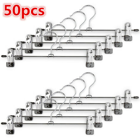 Hofuton Lot de 50 Cintres Métalliques à Pinces Inoxydable Vêtement /Pantalon /Serviette (1/5)