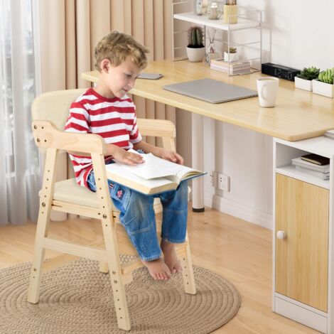 Hofuton Chaise Haute pour Bébé avec Coussin et Dossier, Chaise Enfant Réglable en Hauteur, en Bois de Pin de Haute Qualité, Beige (1/5)