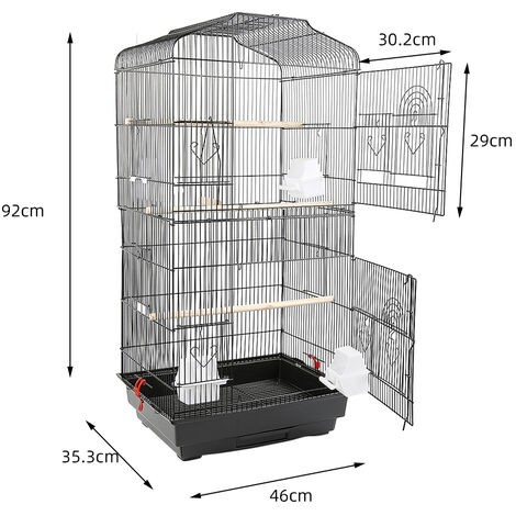 Hofuton Cage à Oiseaux Volière avec Mangeoires Perchoirs Plateau Excrément Amovible Cage pour Canaris Perruches Perroquets 46 x 36 x 92 cm Noir