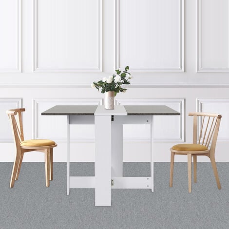 Table console pliable edi 2-4 personnes bois blanc plateau gris