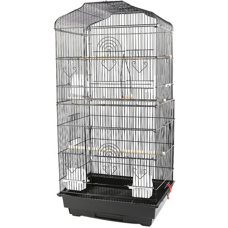 Hofuton Cage pour Oiseaux Volière de Perroquet Canaries Perruche Canaris 46 x 36 x 92 cm avec 4 Mangeoires 3 Perchoirs Noir