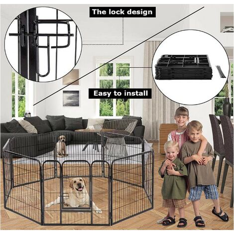 Hofuton Parc enclos métal extérieur pour chiots et rongeurs 80x60 cm 8 pièces noir