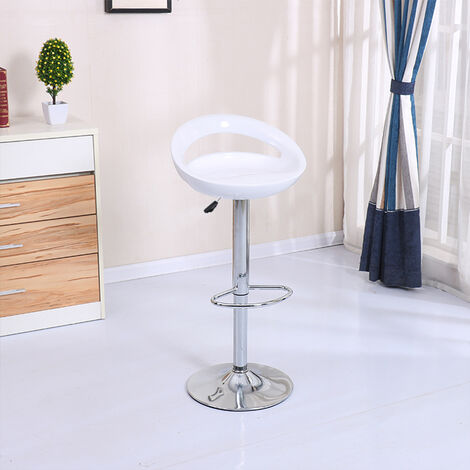 Hofuton Lot de 8 Contemporain en Plastique Hauteur Réglable Tabouret de Bar avec Dos Arrondi et Base Chromée, Métal, ABS, Blanc (1/5)