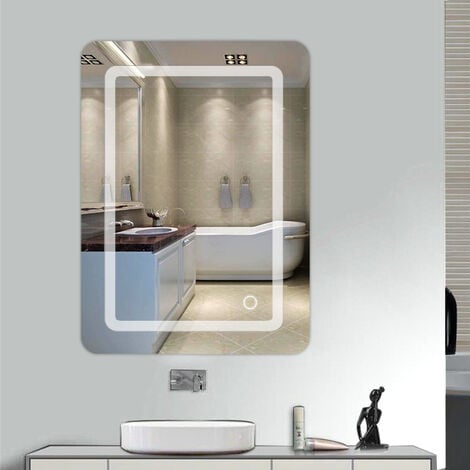 Hofuton Miroir de Salle de Bain Lumineux LED 50 x 70 cm Miroir de Salle de Bain Miroir avec Interrupteur Tactile Lumière Blanche Froide
