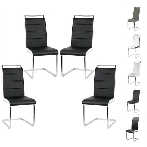 Hofuton Chaises Salle à Manger Lot de 4 Chaises Pied Luge, Noir/Blanc (1/5)