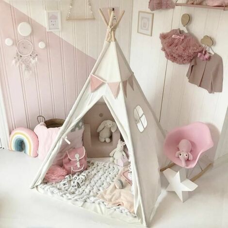 Wyctin Tiny Land Tipi Enfant Blanc Toile Enfants Jouent Tente Pour Interieur L Exterieur 1 1 150cm