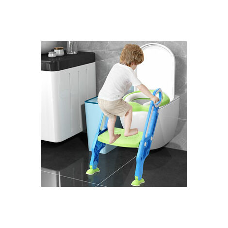 Hofuton Siège de Toilette Enfant Pliable et Réglable Reducteur de Toilette Bébé avec Marches Larges Lunette de Toilette Confortable Matériaux de Haute Qualité Bleu+Vert (1/5)