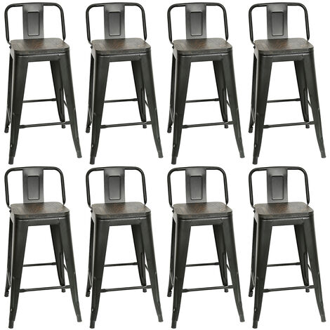 Hofuton Tabourets de bar 8 pcs noir bois acier (1/5)