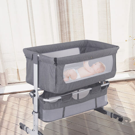 Wyctin – Lit cododo bébé 2 en 1 – Hauteur réglable – Coton et lin doux – Panier de rangement amovible – Roues universelles silencieuses (1/5)