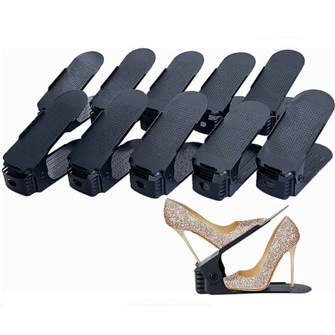 Hofuton Lot de 30 Support à Chaussures Réglables Empiler Les Chaussures Economie d'Espace à Chaussures Organiseur de Chaussures Plastique Noir (1/5)