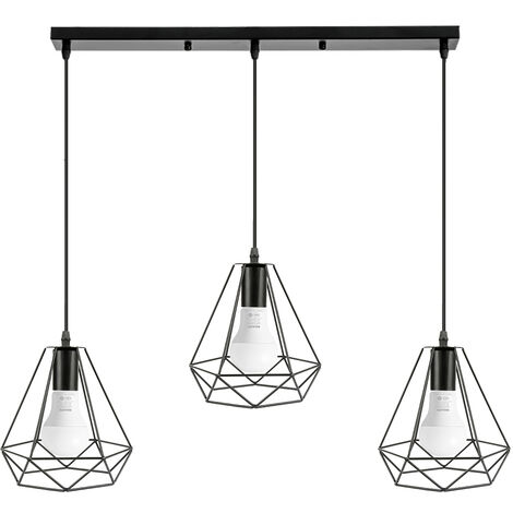 Hofuton Lustre Suspension Cage Forme Diamant Contemporain Plafonnier Lampe Noir Style 1