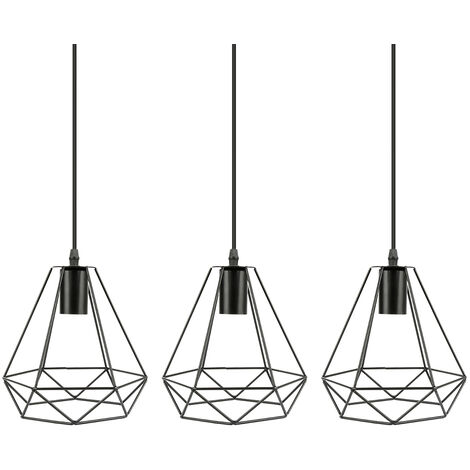 Hofuton Lustre Suspension Cage Forme Diamant Contemporain Plafonnier Lampe Noir Style 1