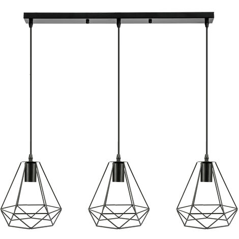 Hofuton Lustre Suspension Cage Forme Diamant Contemporain Plafonnier Lampe Noir Style 1