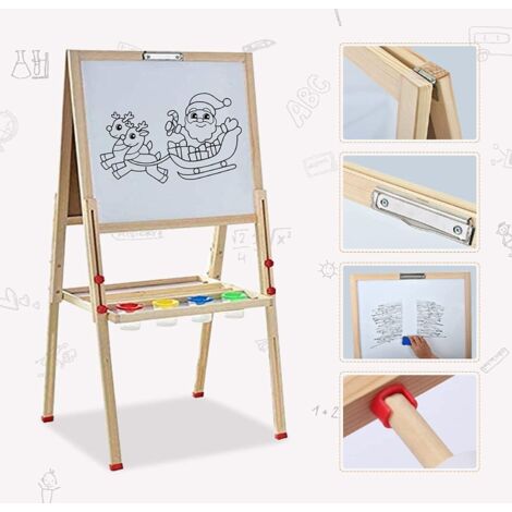 Hofuton Tableau Enfant Double Face, Chevalet Enfant en Bois Réglable en Hauteur Tableau Vert et Tableau Blanc, Craie et Divers Accessoires, Cadeaux de Noël pour Les Enfants de 3 Ans et Plus (1/5)