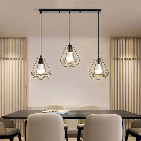 Hofuton Suspension Luminaire Industrielle 3 Tête Rétro Lustre Abat-jour Métal Noir Style 1