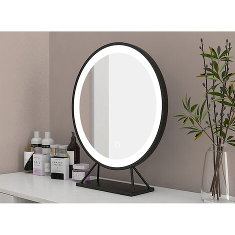 Hofuton Miroir électrique de maquillage, Miroir LED à Poser Rond, Cadre Noir, Ø 40cm, Blanc Froid