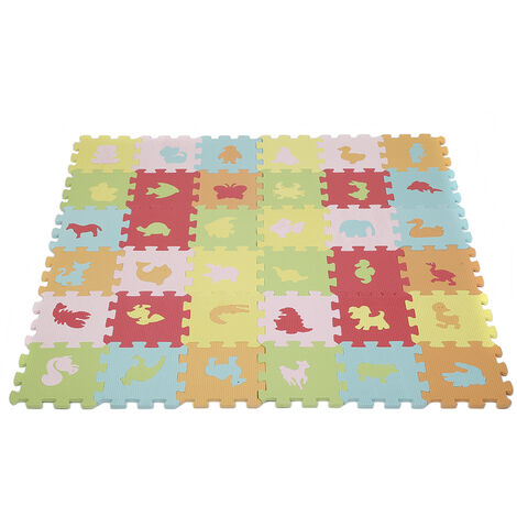 Hofuton Tapis de Jeu en Mousse pour Bébés et Enfants - 36 Dalles en Mousse EVA Thème Animaux Tapis Puzzle Doux