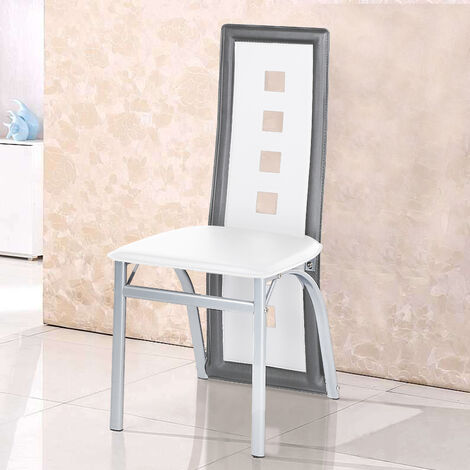 Hofuton Lot de 2 Chaises de Salle à Manger, Dossier Haut Siège Large, Meubles de Salle à Manger de Cuisine, Similicuir - Blanc Gris (1/5)