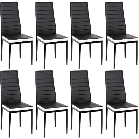 Hofuton Lot de 8 chaises noirs/bandeau blancs pour salle à manger (1/5)