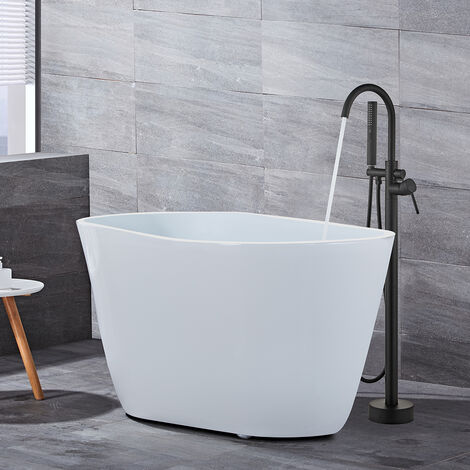 Hofuton Robinet de Baignoire avec Douchette pour Salle de Bain丨Laiton Baignoire Robinet Mitigeur au Sol丨Autoportant Melangeur Baignoire Îlot Sur Pied avec Poignée丨Noir
