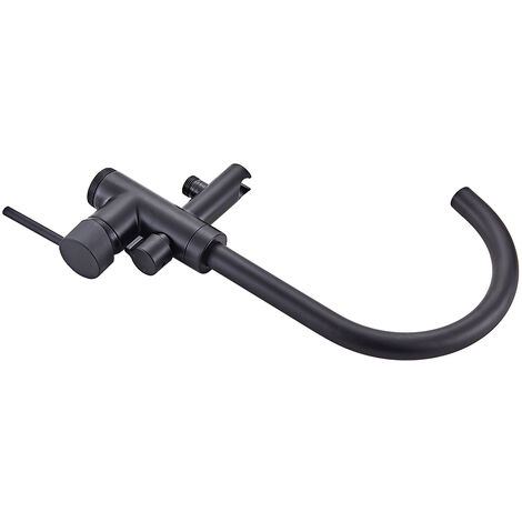 Hofuton Robinet de Baignoire Ilot Autoportante, Montage au Sol Robinet de Mélangeur de Douche avec Pulvérisateur à Main Flexible, Noir