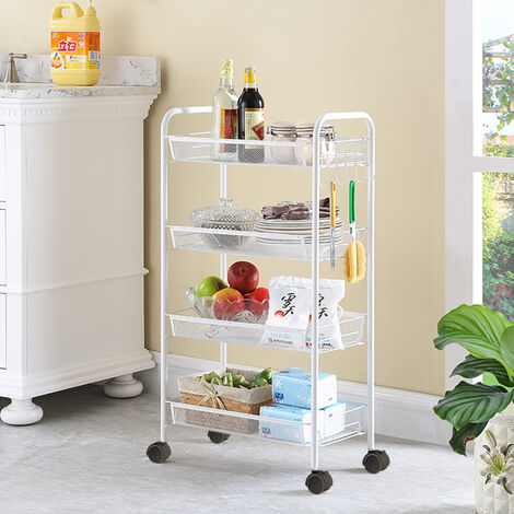 Chariot à roulettes en acrylique à 3 niveaux avec roues et poignée - Table d'appoint transparente - Étagère de rangement pour cuisine, salle à manger, salon - Chariot de service mobile multifonction