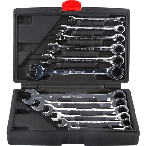 Jeu de 12 clés mixtes à cliquet 8-19mm – Acier chrome vanadium – 72 dents – Malette robuste pour professionnels – Wyctin (1/5)