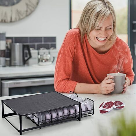 Support De Capsules Nespresso En Métal Avec Tiroir - Capacité 36 Dosettes, 40,5x22x5,7 Cm, Noir, Antidérapant