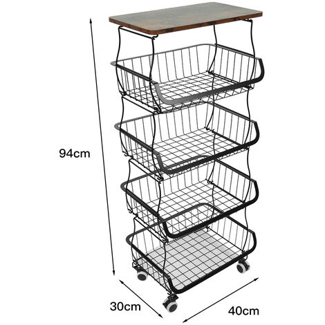 Chariot De Rangement 5 Niveaux Empilable Avec Roulettes - Idéal Pour Fruits, Légumes Ou Rangement Maison